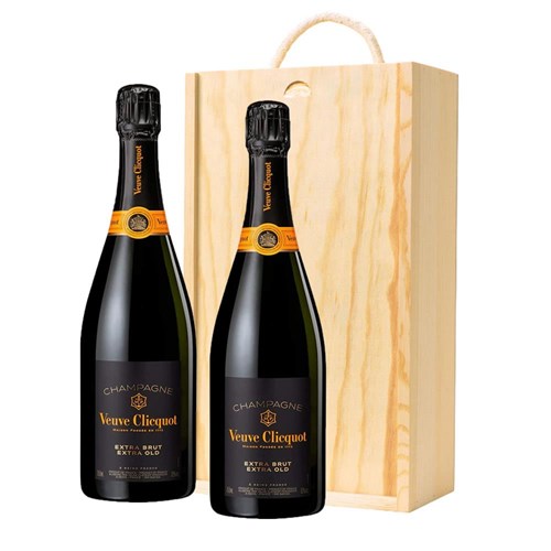 Veuve Clicquot Extra Brut Extra Old Champagne 75cl Double Pine Wooden Gift Boxed (2x75cl)